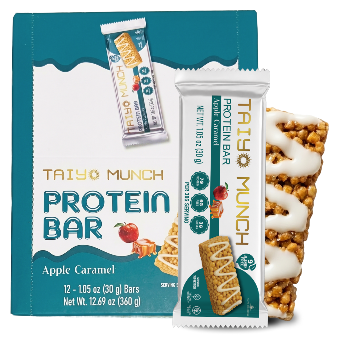 Taiyo Munch Apple Caramel Allergen-Free Protein Bars (12 Bars) | Gluten-Free, Vegan, Kosher, Top 9 Allergen Free, School-Safe Snack