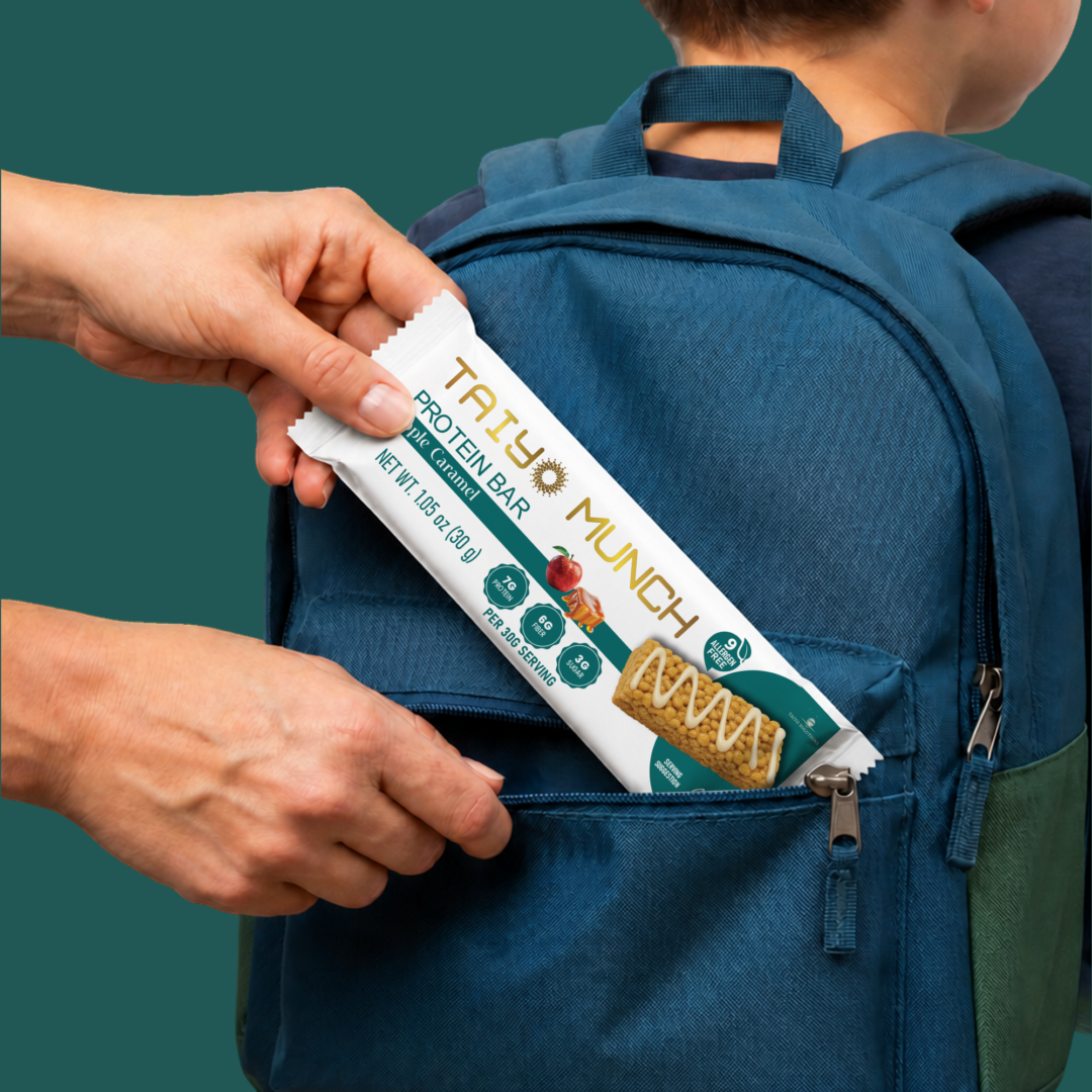 Taiyo Munch Apple Caramel Allergen-Free Protein Bars (12 Bars) | Gluten-Free, Vegan, Kosher, Top 9 Allergen Free, School-Safe Snack