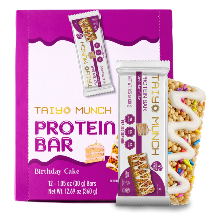 Taiyo Munch Birthday Cake Allergen-Free Protein Bars (12 Bars) | Gluten-Free, Vegan, Kosher, Top 9 Allergen Free, School-Safe Snack