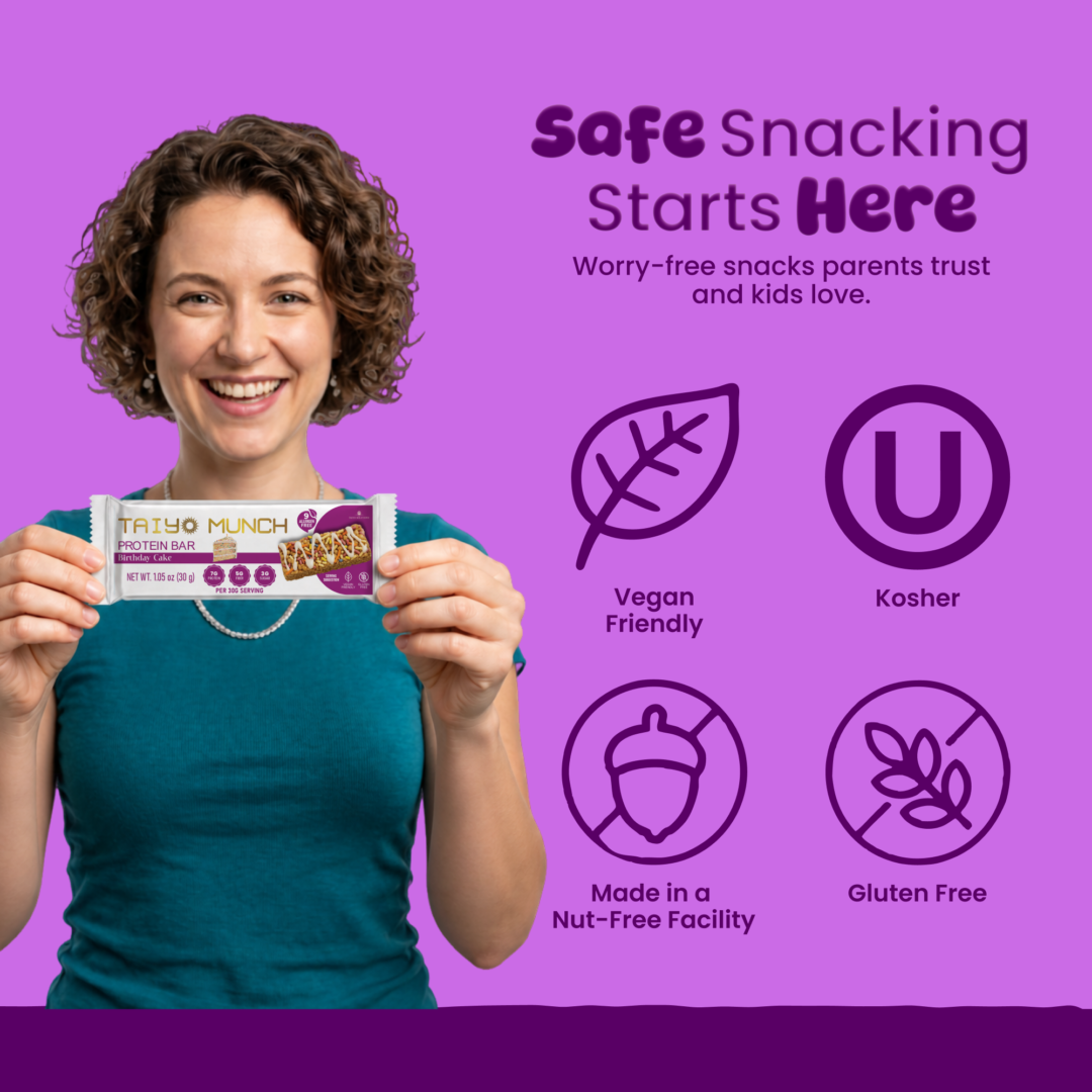 Taiyo Munch Birthday Cake Allergen-Free Protein Bars (12 Bars) | Gluten-Free, Vegan, Kosher, Top 9 Allergen Free, School-Safe Snack