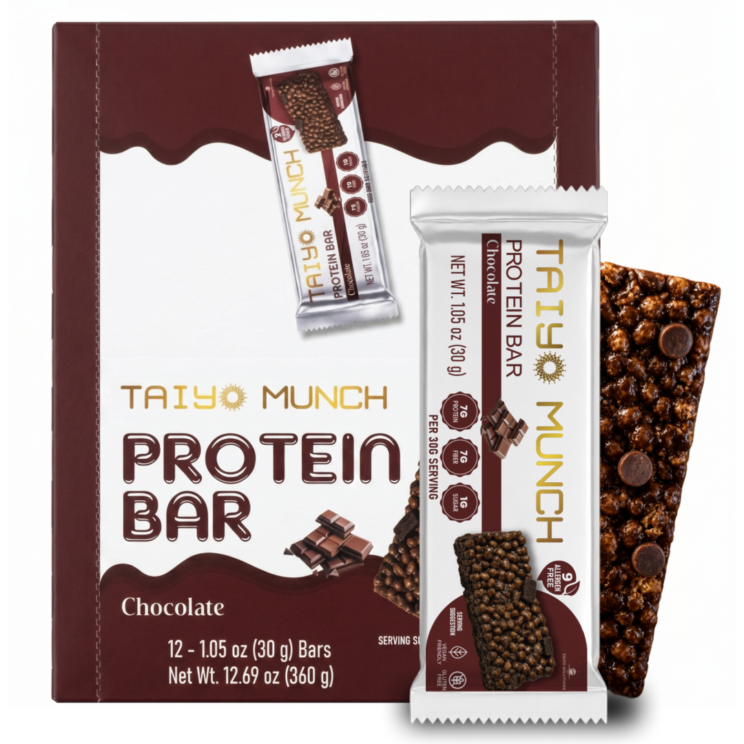 Taiyo Munch Chocolate Allergen-Free Protein Bars (12 Bars) | Gluten-Free, Vegan, Top 9 Allergen Free, Kosher