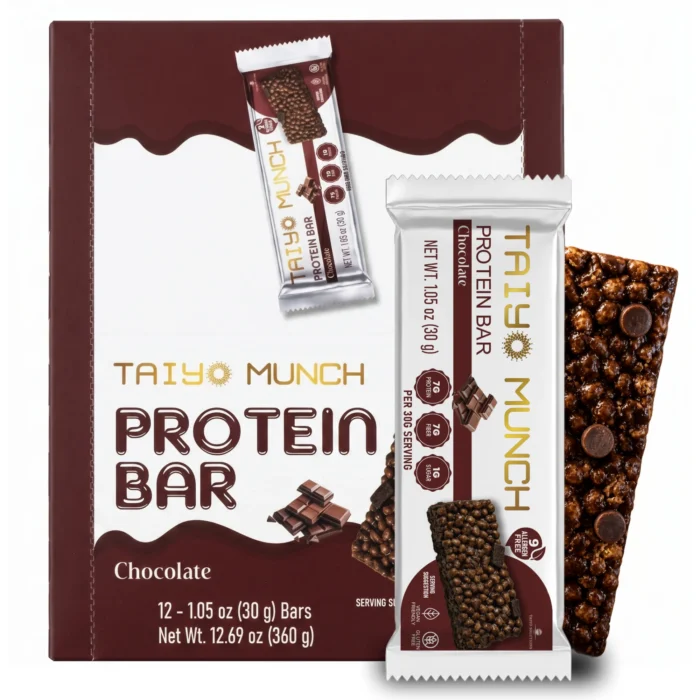 Taiyo Munch Chocolate Allergen-Free Protein Bars (12 Bars) | Gluten-Free, Vegan, Top 9 Allergen Free, Kosher