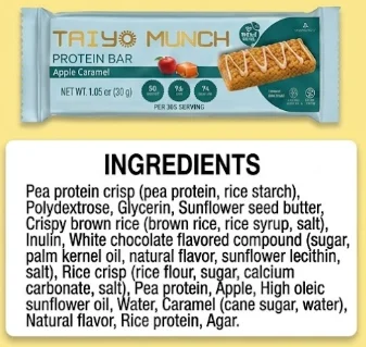Taiyo Munch Apple Caramel Allergen-Free Protein Bars (12 Bars) | Gluten-Free, Vegan, Kosher, Top 9 Allergen Free, School-Safe Snack