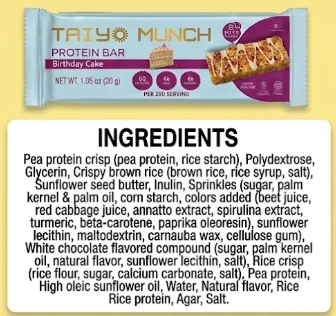 Taiyo Munch Birthday Cake Allergen-Free Protein Bars (12 Bars) | Gluten-Free, Vegan, Kosher, Top 9 Allergen Free, School-Safe Snack