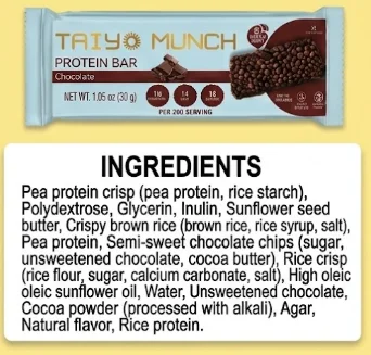 Taiyo Munch Chocolate Allergen-Free Protein Bars (12 Bars) | Gluten-Free, Vegan, Top 9 Allergen Free, Kosher