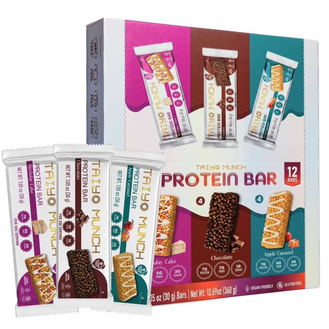 Taiyo Munch Allergen-Free Protein Bars Variety Pack (12 Bars) | Gluten-Free, Vegan, Kosher, Top 9 Allergen Free, School-Safe Snacks